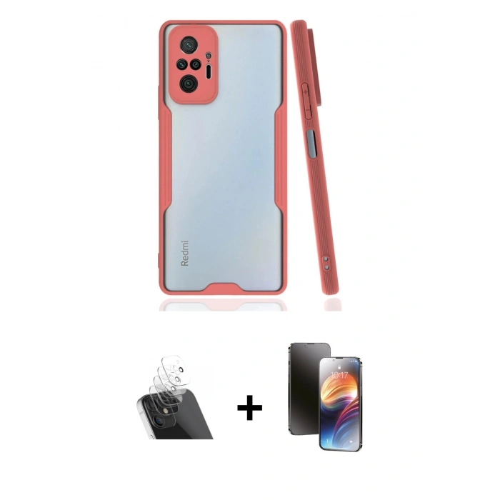 MARSİLYAN™- Redmi Note 10 Pro Kılıf Atlas Asil Serisi - Siyah 3D Antistatik Mat Seramik Nano Ekran Koruyucu + Kamera Lens Koruma Cam - SF