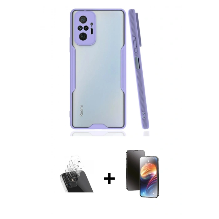 MARSİLYAN™- Redmi Note 10 Pro Kılıf Atlas Asil Serisi - Siyah 3D Antistatik Mat Seramik Nano Ekran Koruyucu + Kamera Lens Koruma Cam - SF