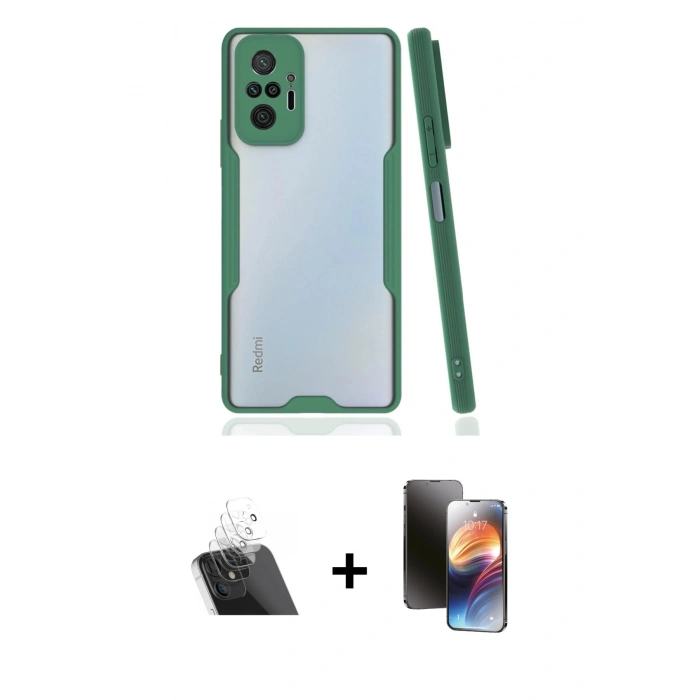 MARSİLYAN™- Redmi Note 10 Pro Kılıf Atlas Asil Serisi - Siyah 3D Antistatik Mat Seramik Nano Ekran Koruyucu + Kamera Lens Koruma Cam - SF