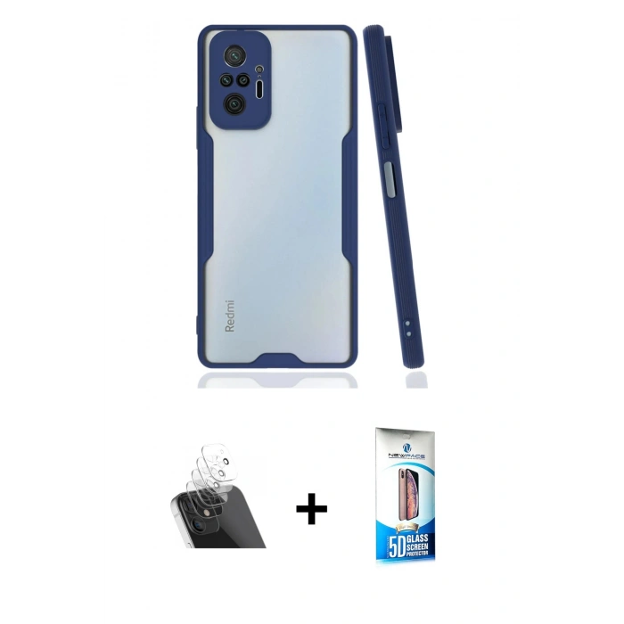 MARSİLYAN™- Redmi Note 10 Pro Kılıf Atlas Asil Serisi - Siyah 5D Eko Cam Ekran Koruyucu + Kamera Lens Koruma Cam - SF