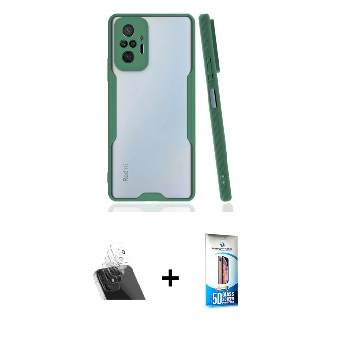 MARSİLYAN™- Redmi Note 10 Pro Kılıf Atlas Asil Serisi - Siyah 5D Eko Cam Ekran Koruyucu + Kamera Lens Koruma Cam - SF