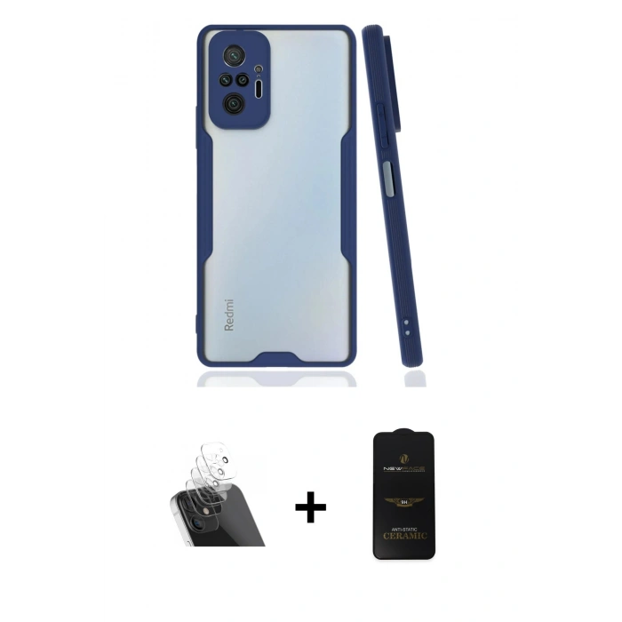 MARSİLYAN™- Redmi Note 10 Pro Kılıf Atlas Asil Serisi - Siyah 6D Antistatik Mat Seramik Hayalet Nano Ekran Koruyucu + Kamera Lens Koruma Cam - SF