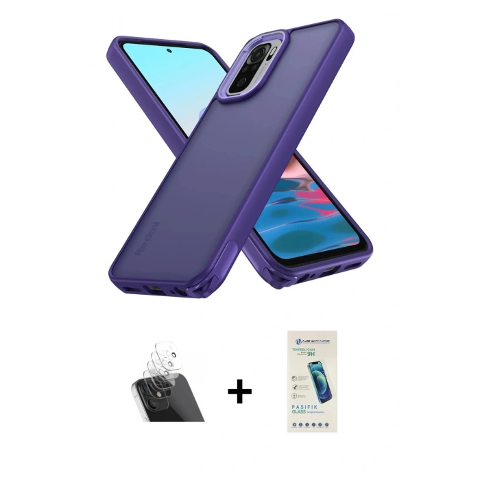 MARSİLYAN™- Redmi Note 10 Pro Kılıf Atlas Form - Şeffaf Pasifik Cam Ekran Koruyucu + Kamera Lens Koruma Cam - SF