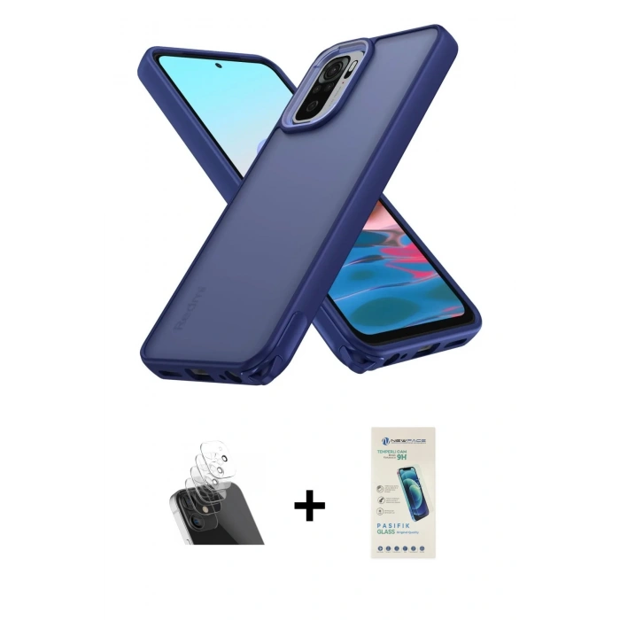 MARSİLYAN™- Redmi Note 10 Pro Kılıf Atlas Form - Şeffaf Pasifik Cam Ekran Koruyucu + Kamera Lens Koruma Cam - SF