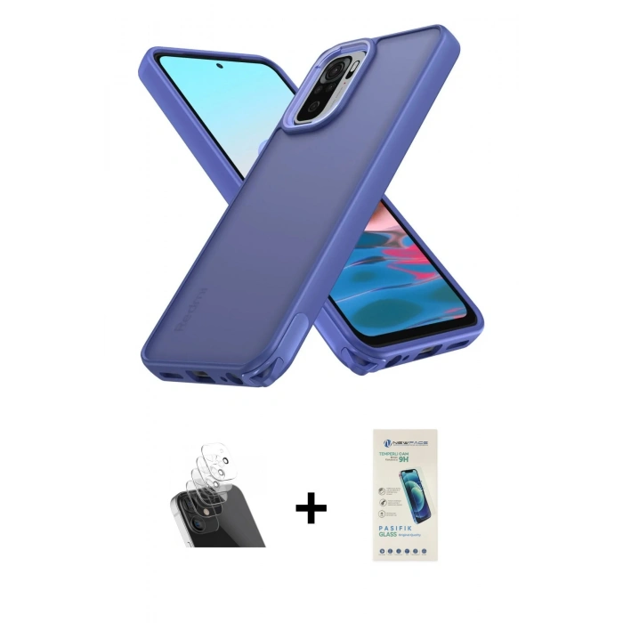 MARSİLYAN™- Redmi Note 10 Pro Kılıf Atlas Form - Şeffaf Pasifik Cam Ekran Koruyucu + Kamera Lens Koruma Cam - SF