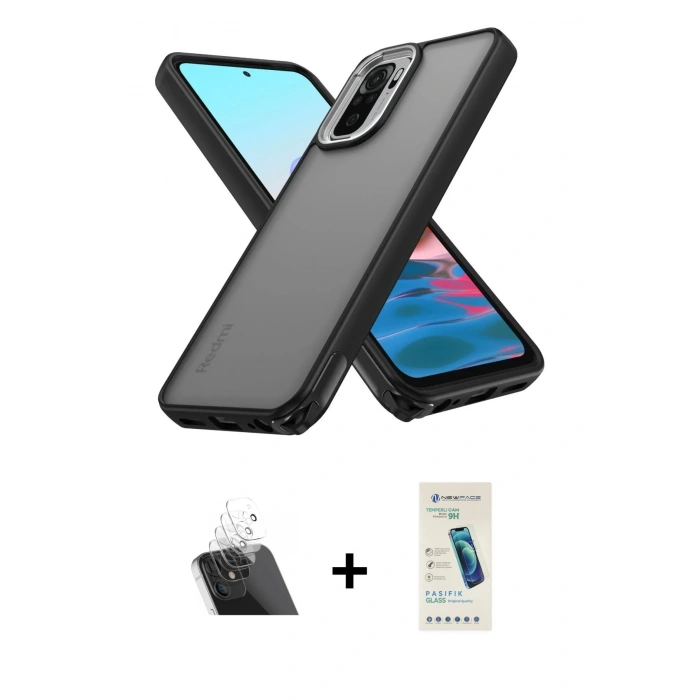 MARSİLYAN™- Redmi Note 10 Pro Kılıf Atlas Form - Şeffaf Pasifik Cam Ekran Koruyucu + Kamera Lens Koruma Cam - SF
