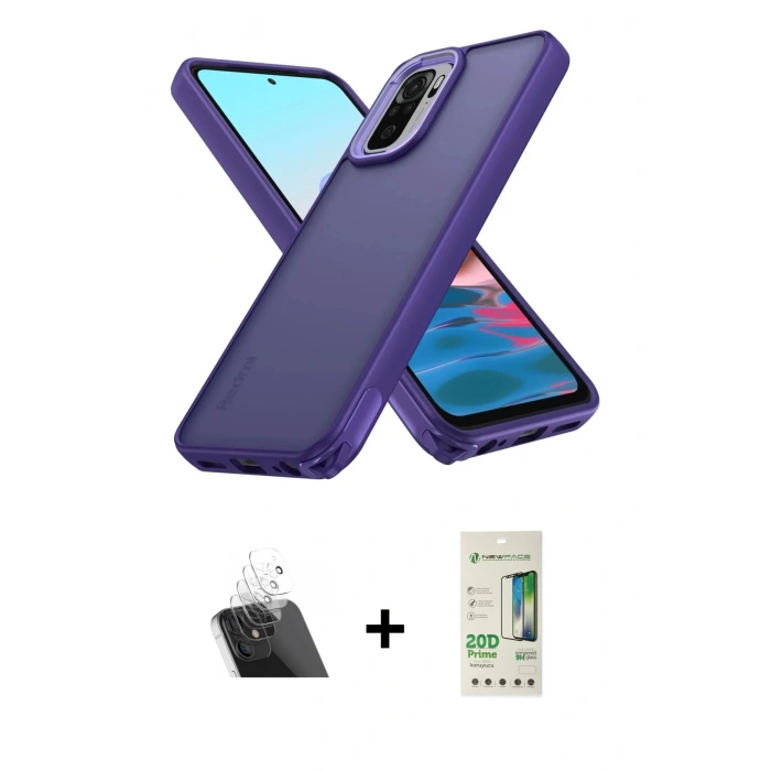 MARSİLYAN™- Redmi Note 10 Pro Kılıf Atlas Form - Siyah 20D Premium Cam Ekran Koruyucu + Kamera Lens Koruma Cam - SF