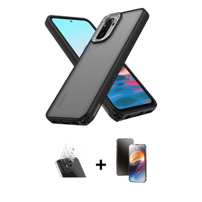 MARSİLYAN™- Redmi Note 10 Pro Kılıf Atlas Form - Siyah 3D Antistatik Mat Seramik Nano Ekran Koruyucu + Kamera Lens Koruma Cam - SF