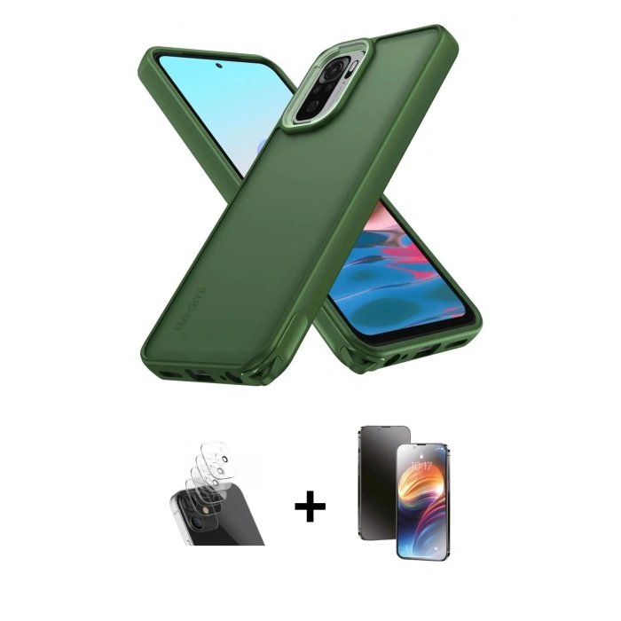 MARSİLYAN™- Redmi Note 10 Pro Kılıf Atlas Form - Siyah 3D Antistatik Mat Seramik Nano Ekran Koruyucu + Kamera Lens Koruma Cam - SF