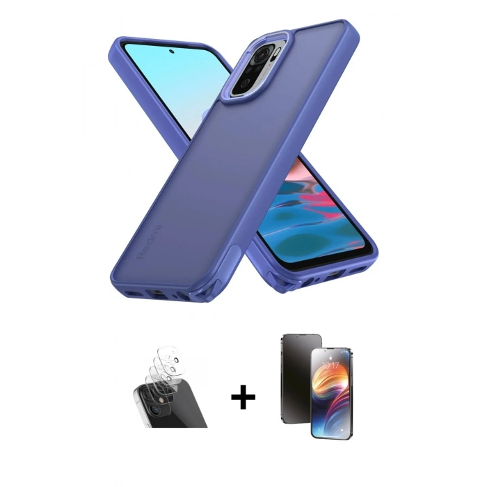 MARSİLYAN™- Redmi Note 10 Pro Kılıf Atlas Form - Siyah 3D Antistatik Mat Seramik Nano Ekran Koruyucu + Kamera Lens Koruma Cam - SF