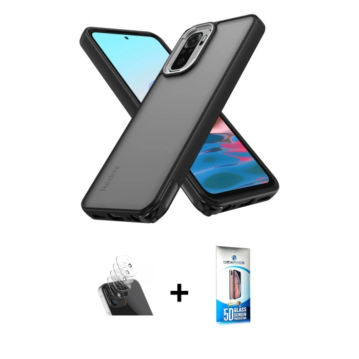 MARSİLYAN™- Redmi Note 10 Pro Kılıf Atlas Form - Siyah 5D Eko Cam Ekran Koruyucu + Kamera Lens Koruma Cam - SF