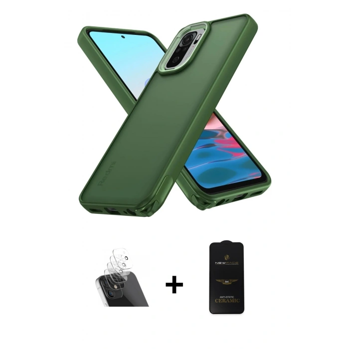 MARSİLYAN™- Redmi Note 10 Pro Kılıf Atlas Form - Siyah 6D Antistatik Mat Seramik Hayalet Nano Ekran Koruyucu + Şeffaf Kamera Lens Koruma Cam