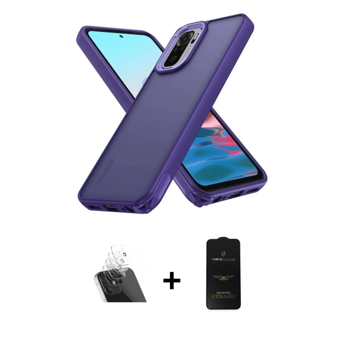MARSİLYAN™- Redmi Note 10 Pro Kılıf Atlas Form - Siyah 6D Antistatik Mat Seramik Hayalet Nano Ekran Koruyucu + Şeffaf Kamera Lens Koruma Cam