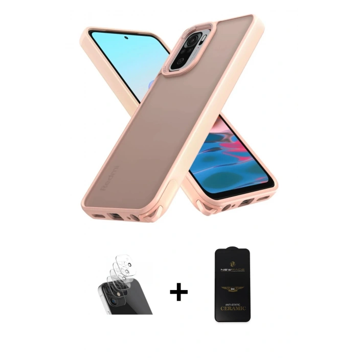 MARSİLYAN™- Redmi Note 10 Pro Kılıf Atlas Form - Siyah 6D Antistatik Mat Seramik Hayalet Nano Ekran Koruyucu + Şeffaf Kamera Lens Koruma Cam