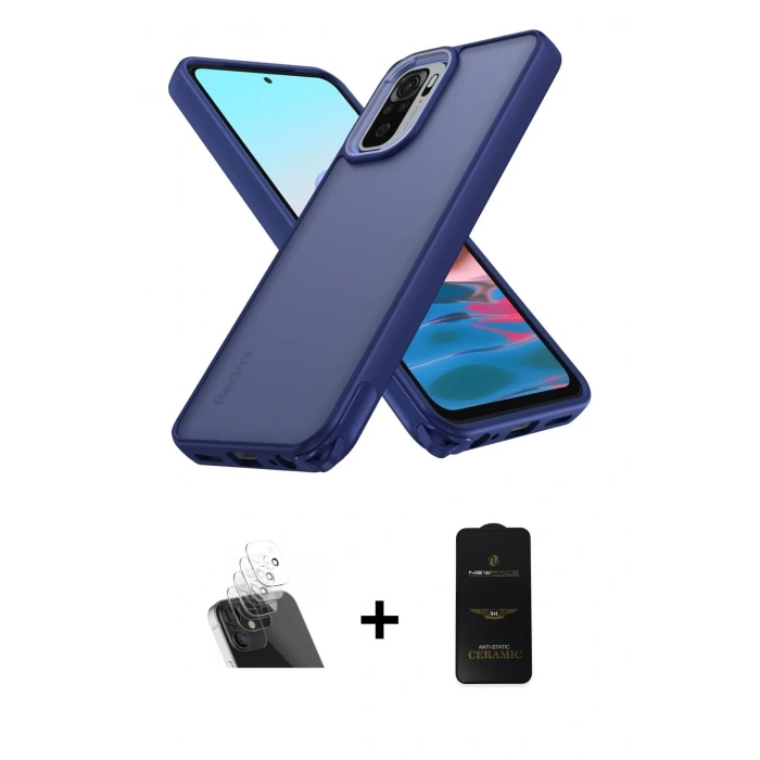 MARSİLYAN™- Redmi Note 10 Pro Kılıf Atlas Form - Siyah 6D Antistatik Mat Seramik Hayalet Nano Ekran Koruyucu + Şeffaf Kamera Lens Koruma Cam