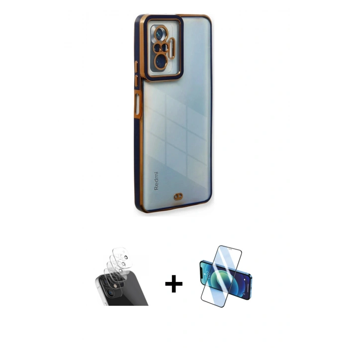 MARSİLYAN™- Redmi Note 10 Pro Kılıf Çekirdek Klasik Serisi - Siyah 3D Antistatik Cam Ekran Koruyucu + Kamera Lens Koruma Cam - SF