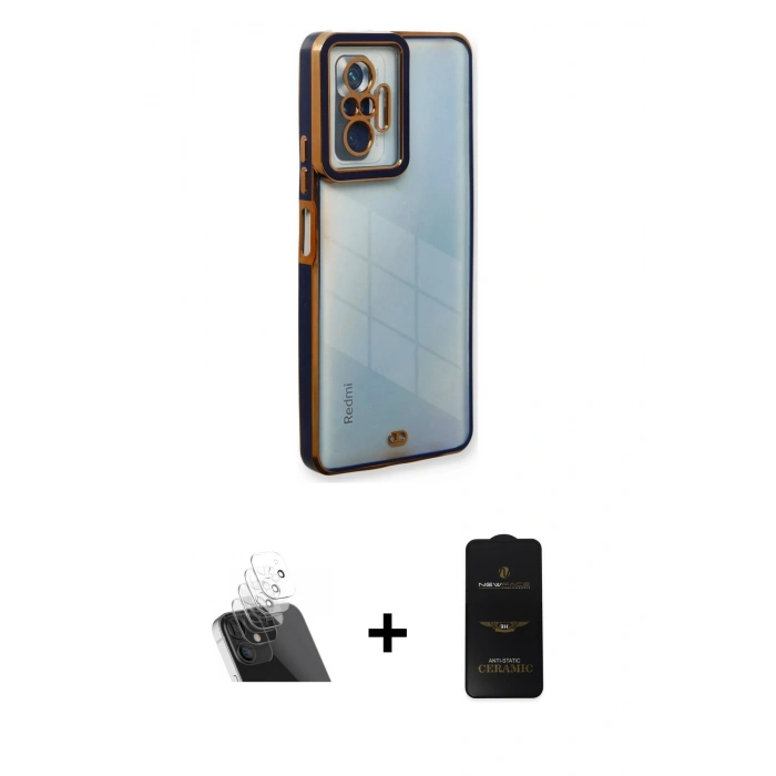 MARSİLYAN™- Redmi Note 10 Pro Kılıf Çekirdek Klasik Serisi - Siyah 6D Antistatik Mat Seramik Hayalet Nano Ekran Koruyucu + Kamera Lens Koruma Cam - SF