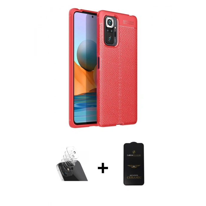 MARSİLYAN™- Redmi Note 10 Pro Kılıf Doruk Klasik Özel Seri - Siyah 6D Antistatik Mat Seramik Hayalet Nano Ekran Koruyucu + Şeffaf Kamera Lens Koruma Cam