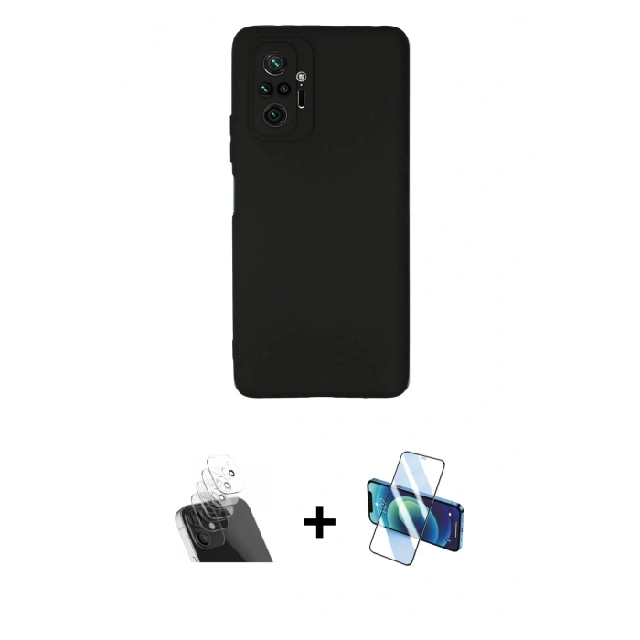 MARSİLYAN™- Redmi Note 10 Pro Kılıf Kozmos Yansıma Özel Seri - Siyah 3D Antistatik Cam Ekran Koruyucu + Kamera Lens Koruma Cam - SF