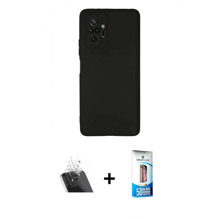 MARSİLYAN™- Redmi Note 10 Pro Kılıf Kozmos Yansıma Özel Seri - Siyah 5D Eko Cam Ekran Koruyucu + Şeffaf Kamera Lens Koruma Cam
