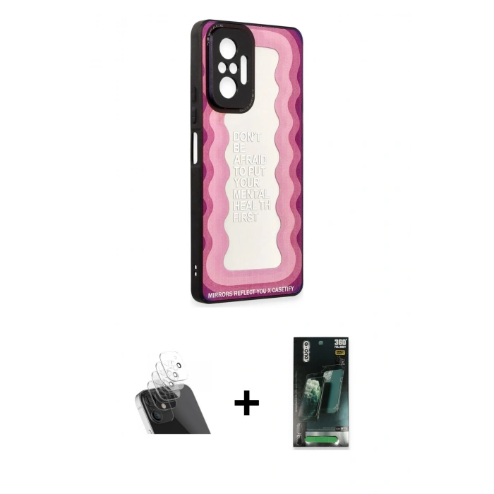 MARSİLYAN™- Redmi Note 10 Pro Kılıf Odak Klasik Serisi - Şeffaf 360 Full Body Arka Koruyucu + Kamera Lens Koruma Cam - SF