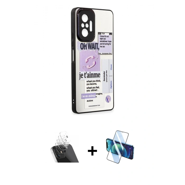 MARSİLYAN™- Redmi Note 10 Pro Kılıf Odak Klasik Serisi - Siyah 3D Antistatik Cam Ekran Koruyucu + Kamera Lens Koruma Cam - SF