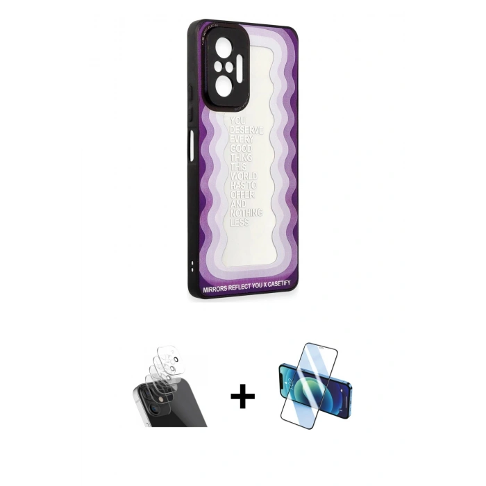 MARSİLYAN™- Redmi Note 10 Pro Kılıf Odak Klasik Serisi - Siyah 3D Antistatik Cam Ekran Koruyucu + Kamera Lens Koruma Cam - SF