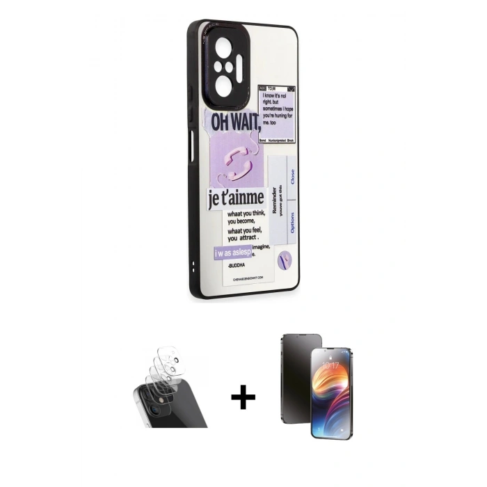 MARSİLYAN™- Redmi Note 10 Pro Kılıf Odak Klasik Serisi - Siyah 3D Antistatik Mat Seramik Nano Ekran Koruyucu + Kamera Lens Koruma Cam - SF