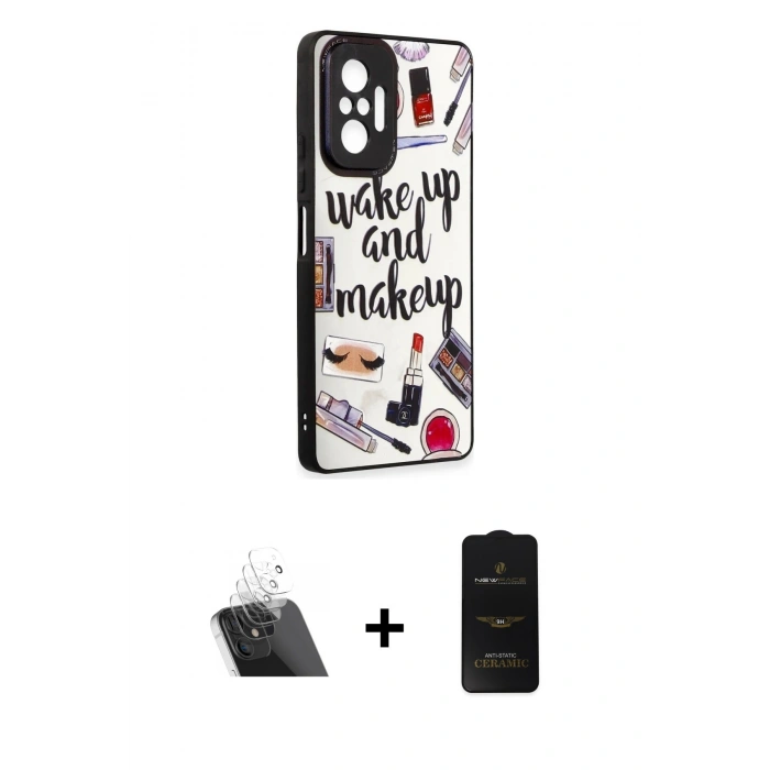 MARSİLYAN™- Redmi Note 10 Pro Kılıf Odak Klasik Serisi - Siyah 6D Antistatik Mat Seramik Hayalet Nano Ekran Koruyucu + Kamera Lens Koruma Cam - SF