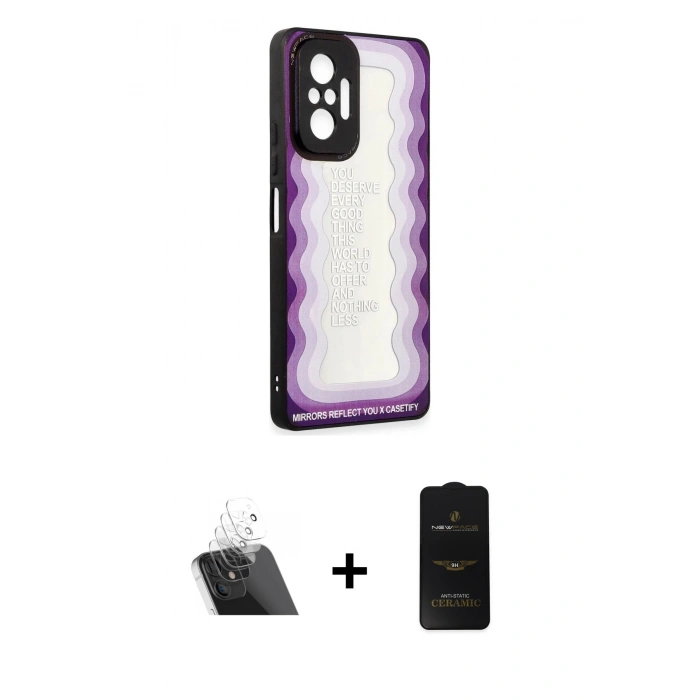 MARSİLYAN™- Redmi Note 10 Pro Kılıf Odak Klasik Serisi - Siyah 6D Antistatik Mat Seramik Hayalet Nano Ekran Koruyucu + Kamera Lens Koruma Cam - SF