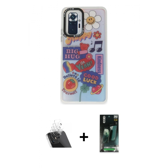 MARSİLYAN™- Redmi Note 10 Pro Kılıf Siluet Çizgi Koleksiyonu - Şeffaf 360 Full Body Arka Koruyucu + Şeffaf Kamera Lens Koruma Cam