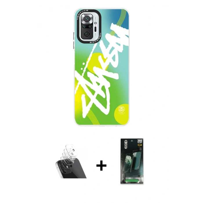 MARSİLYAN™- Redmi Note 10 Pro Kılıf Siluet Çizgi Koleksiyonu - Şeffaf 360 Full Body Arka Koruyucu + Şeffaf Kamera Lens Koruma Cam