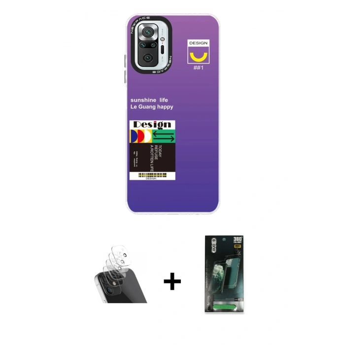 MARSİLYAN™- Redmi Note 10 Pro Kılıf Siluet Çizgi Koleksiyonu - Şeffaf 360 Full Body Arka Koruyucu + Şeffaf Kamera Lens Koruma Cam