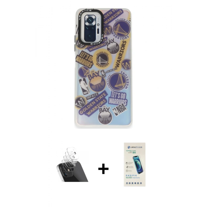 MARSİLYAN™- Redmi Note 10 Pro Kılıf Siluet Çizgi Koleksiyonu - Şeffaf Pasifik Cam Ekran Koruyucu + Kamera Lens Koruma Cam - SF