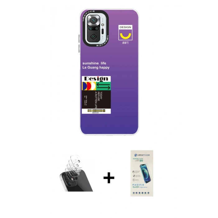 MARSİLYAN™- Redmi Note 10 Pro Kılıf Siluet Çizgi Koleksiyonu - Şeffaf Pasifik Cam Ekran Koruyucu + Kamera Lens Koruma Cam - SF