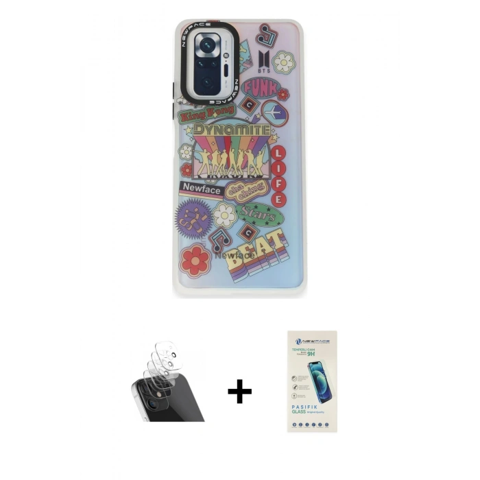 MARSİLYAN™- Redmi Note 10 Pro Kılıf Siluet Çizgi Koleksiyonu - Şeffaf Pasifik Cam Ekran Koruyucu + Kamera Lens Koruma Cam - SF