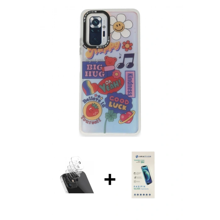 MARSİLYAN™- Redmi Note 10 Pro Kılıf Siluet Çizgi Koleksiyonu - Şeffaf Pasifik Cam Ekran Koruyucu + Kamera Lens Koruma Cam - SF