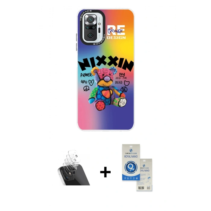 MARSİLYAN™- Redmi Note 10 Pro Kılıf Siluet Çizgi Koleksiyonu - Şeffaf Royal Nano Ekran Koruyucu + Kamera Lens Koruma Cam - SF