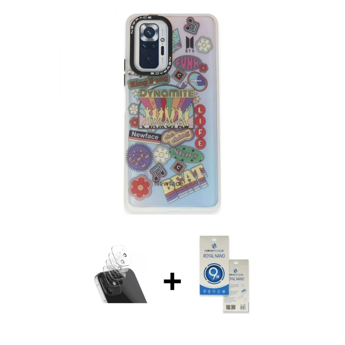 MARSİLYAN™- Redmi Note 10 Pro Kılıf Siluet Çizgi Koleksiyonu - Şeffaf Royal Nano Ekran Koruyucu + Kamera Lens Koruma Cam - SF
