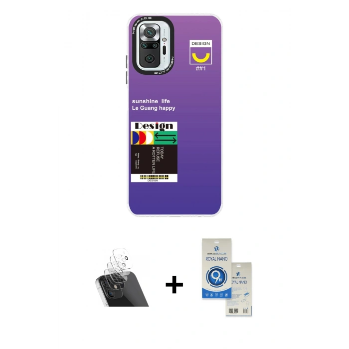 MARSİLYAN™- Redmi Note 10 Pro Kılıf Siluet Çizgi Koleksiyonu - Şeffaf Royal Nano Ekran Koruyucu + Kamera Lens Koruma Cam - SF