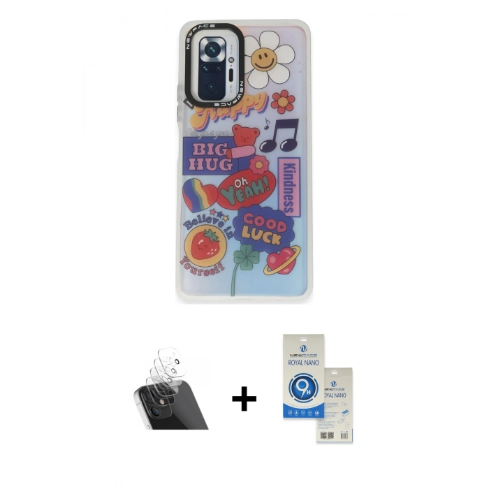 MARSİLYAN™- Redmi Note 10 Pro Kılıf Siluet Çizgi Koleksiyonu - Şeffaf Royal Nano Ekran Koruyucu + Kamera Lens Koruma Cam - SF