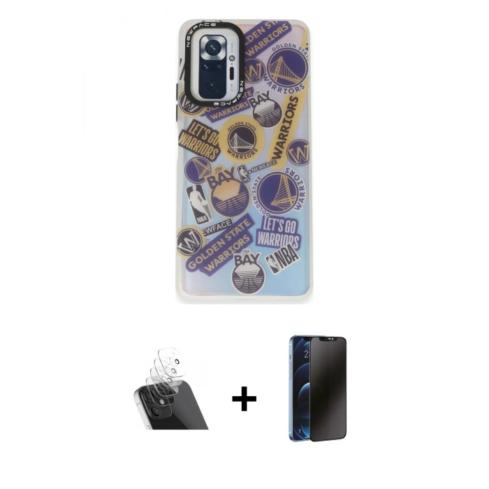 MARSİLYAN™- Redmi Note 10 Pro Kılıf Siluet Çizgi Koleksiyonu - Siyah 3D Antistatik Hayalet Cam Ekran Koruyucu + Kamera Lens Koruma Cam - SF
