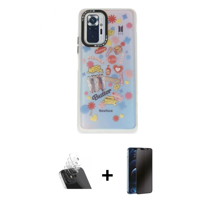 MARSİLYAN™- Redmi Note 10 Pro Kılıf Siluet Çizgi Koleksiyonu - Siyah 3D Antistatik Hayalet Cam Ekran Koruyucu + Kamera Lens Koruma Cam - SF