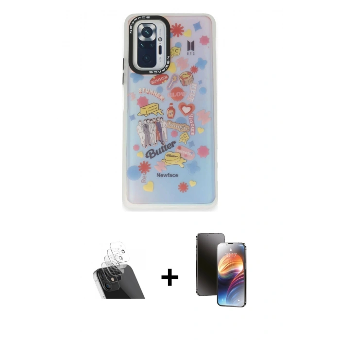 MARSİLYAN™- Redmi Note 10 Pro Kılıf Siluet Çizgi Koleksiyonu - Siyah 3D Antistatik Mat Seramik Nano Ekran Koruyucu + Şeffaf Kamera Lens Koruma Cam
