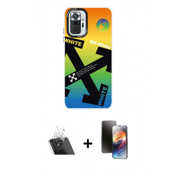 MARSİLYAN™- Redmi Note 10 Pro Kılıf Siluet Çizgi Koleksiyonu - Siyah 3D Antistatik Mat Seramik Nano Ekran Koruyucu + Şeffaf Kamera Lens Koruma Cam