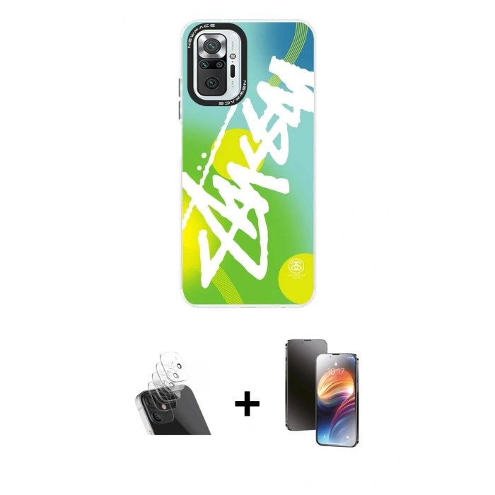 MARSİLYAN™- Redmi Note 10 Pro Kılıf Siluet Çizgi Koleksiyonu - Siyah 3D Antistatik Mat Seramik Nano Ekran Koruyucu + Şeffaf Kamera Lens Koruma Cam