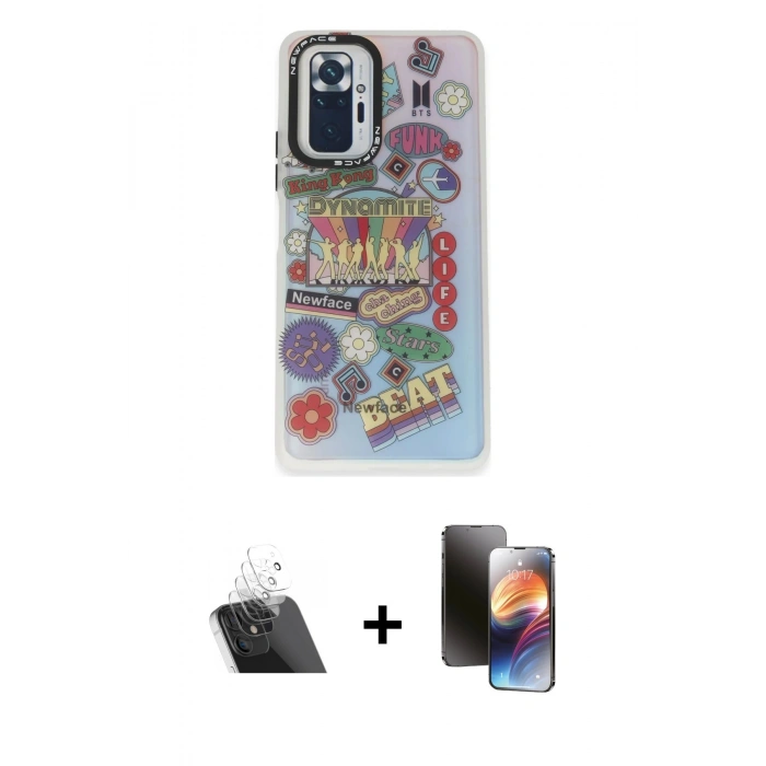 MARSİLYAN™- Redmi Note 10 Pro Kılıf Siluet Çizgi Koleksiyonu - Siyah 3D Antistatik Mat Seramik Nano Ekran Koruyucu + Şeffaf Kamera Lens Koruma Cam