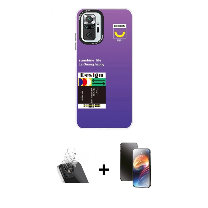 MARSİLYAN™- Redmi Note 10 Pro Kılıf Siluet Çizgi Koleksiyonu - Siyah 3D Antistatik Mat Seramik Nano Ekran Koruyucu + Şeffaf Kamera Lens Koruma Cam