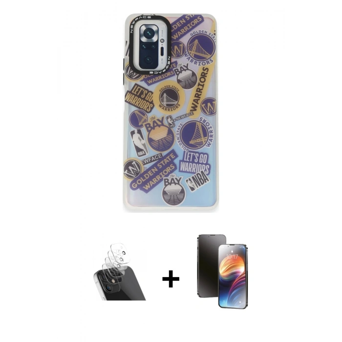 MARSİLYAN™- Redmi Note 10 Pro Kılıf Siluet Çizgi Koleksiyonu - Siyah 3D Antistatik Mat Seramik Nano Ekran Koruyucu + Şeffaf Kamera Lens Koruma Cam
