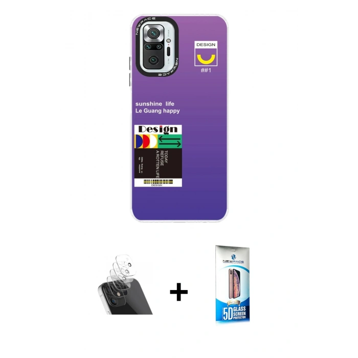 MARSİLYAN™- Redmi Note 10 Pro Kılıf Siluet Çizgi Koleksiyonu - Siyah 5D Eko Cam Ekran Koruyucu + Kamera Lens Koruma Cam - SF